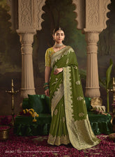 India Silk Dark Green Presents Pure Crepe Dola Silk Sarees Featuring Elegant Zari Weaving And Unique